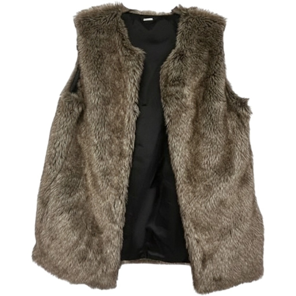 ALDO Faux Fur Vest Women's L brown open front lined outerwear large